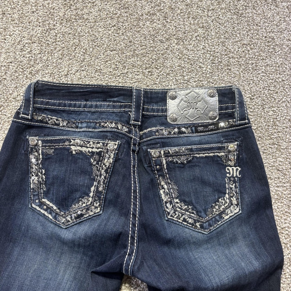 Miss Me Women's High Rise Jeans in Dark Blue with Silver Embellishment
